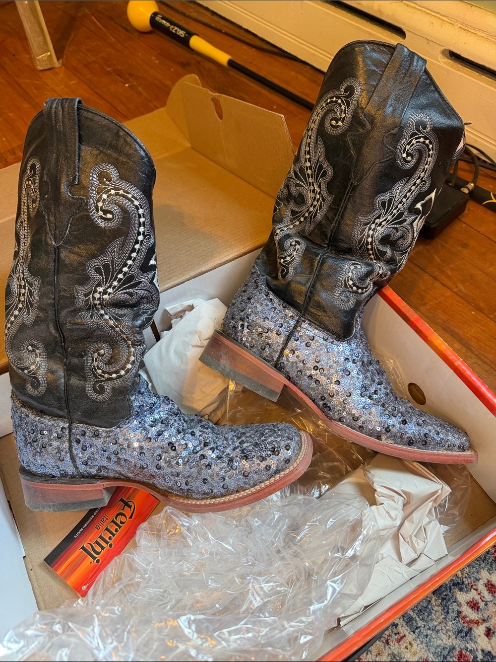 Ferrini Black and Silver Sequin Western Boots